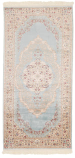 3x7 Handmade Blue and Ivory Anatolian Turkish Modern Area Runner