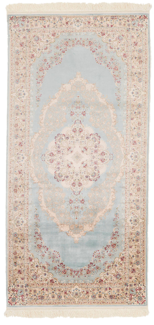 3x7 Handmade Blue and Ivory Anatolian Turkish Modern Area Runner