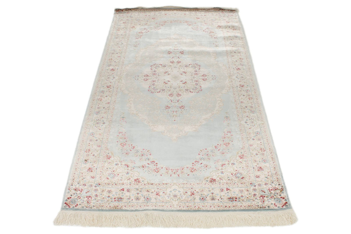 3x7 Handmade Blue and Ivory Anatolian Turkish Modern Area Runner