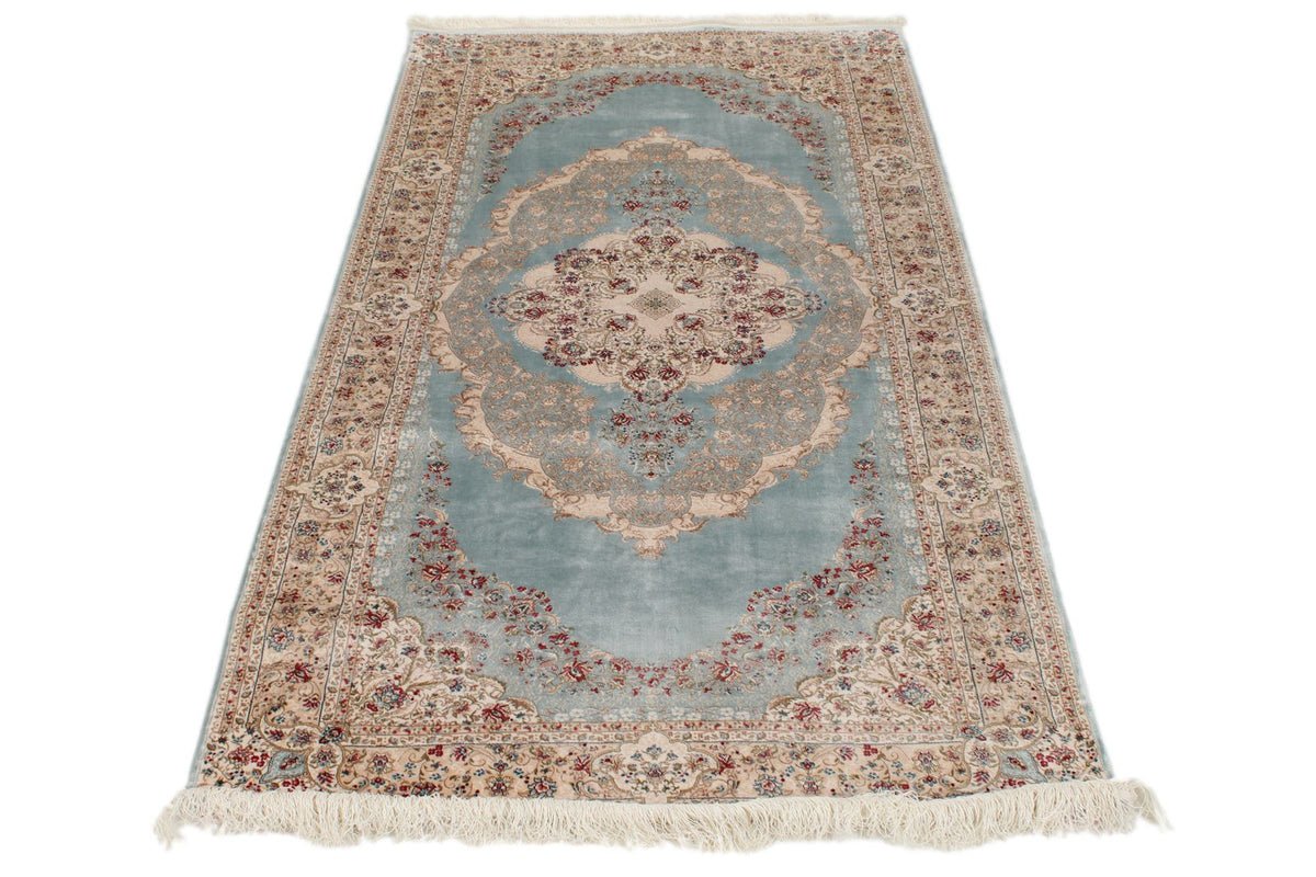 3x7 Handmade Blue and Ivory Anatolian Turkish Modern Area Runner