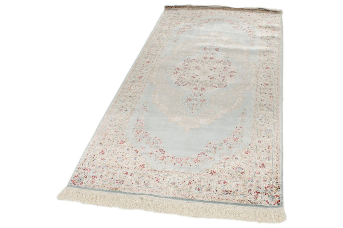 3x7 Handmade Blue and Ivory Anatolian Turkish Modern Area Runner