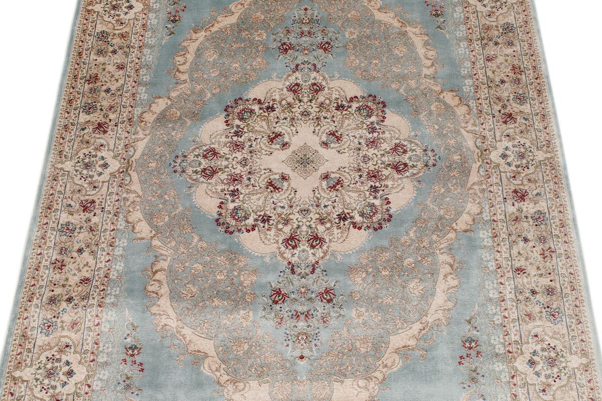 3x7 Handmade Blue and Ivory Anatolian Turkish Modern Area Runner