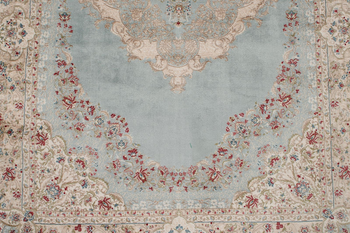 3x7 Handmade Blue and Ivory Anatolian Turkish Modern Area Runner