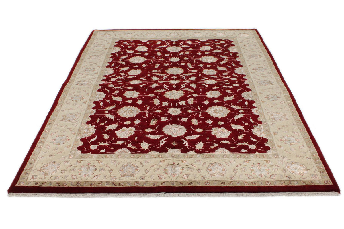 6x8 Red and Ivory Turkish Oushak Rug