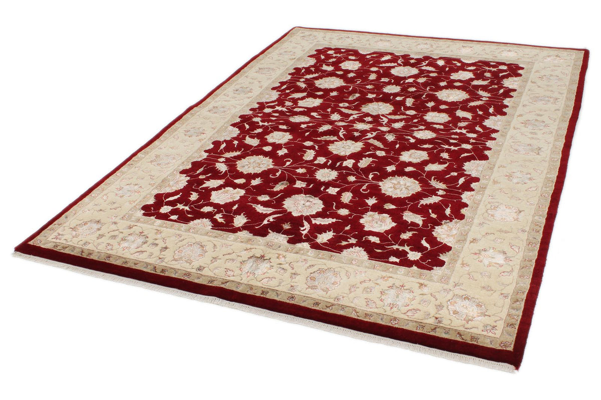 6x8 Red and Ivory Turkish Oushak Rug