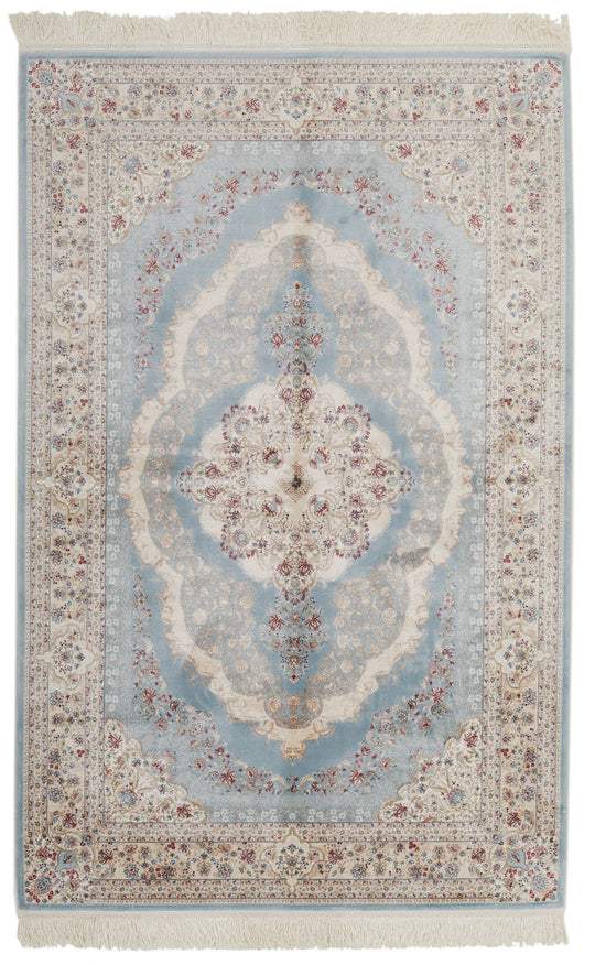 4x6 Blue and Ivory Turkish Antep Rug