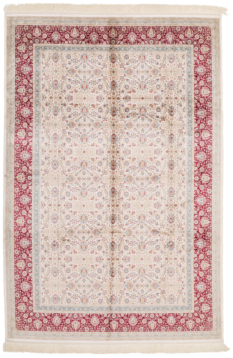 5x8 Ivory and Red Turkish Antep Rug