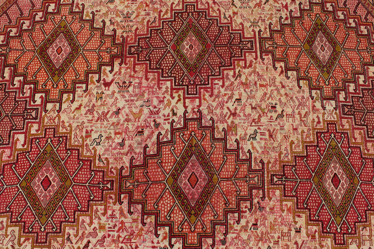 7x10 Ivory and Red Turkish Patchwork Rug