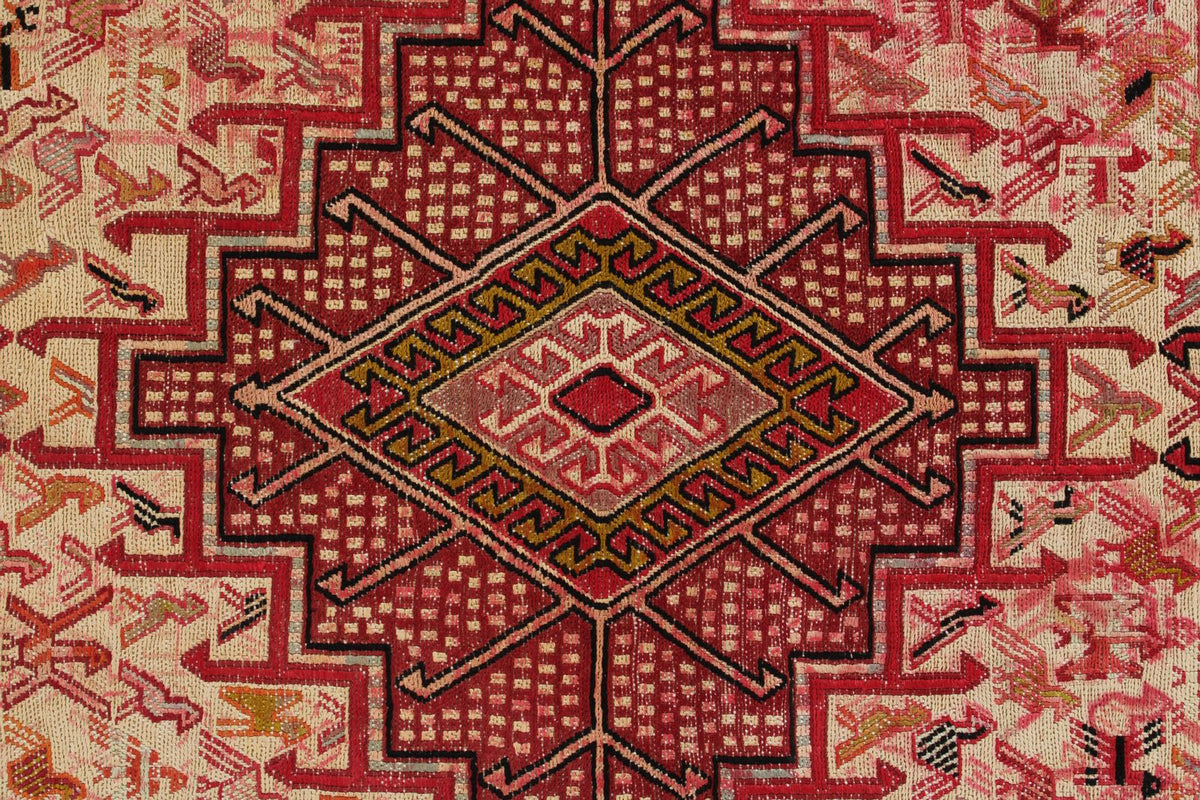 7x10 Ivory and Red Turkish Patchwork Rug