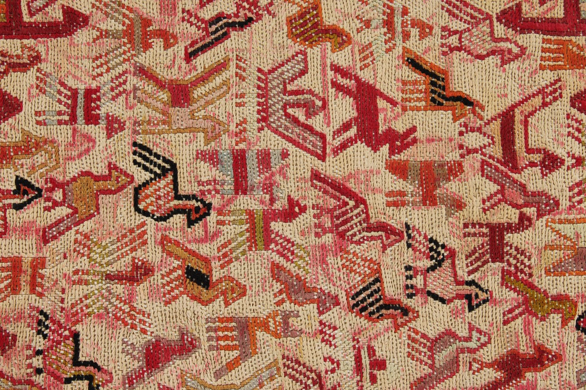 7x10 Ivory and Red Turkish Patchwork Rug