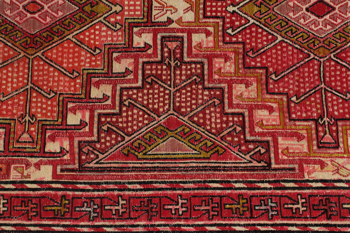 7x10 Ivory and Red Turkish Patchwork Rug