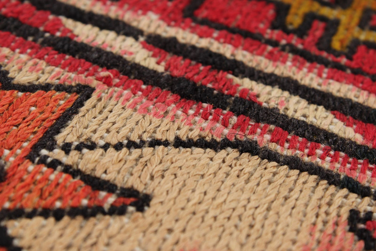 7x10 Ivory and Red Turkish Patchwork Rug