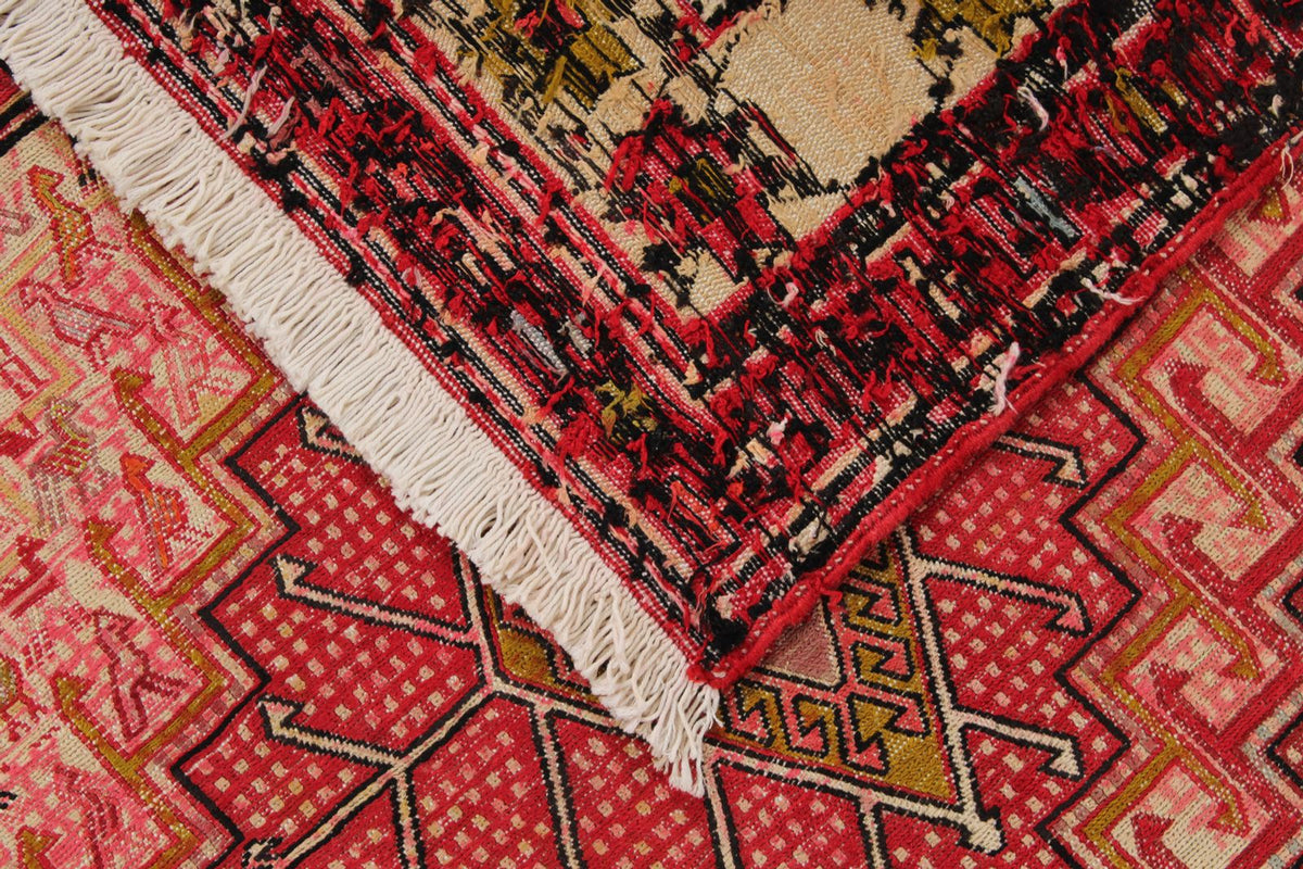 7x10 Ivory and Red Turkish Patchwork Rug