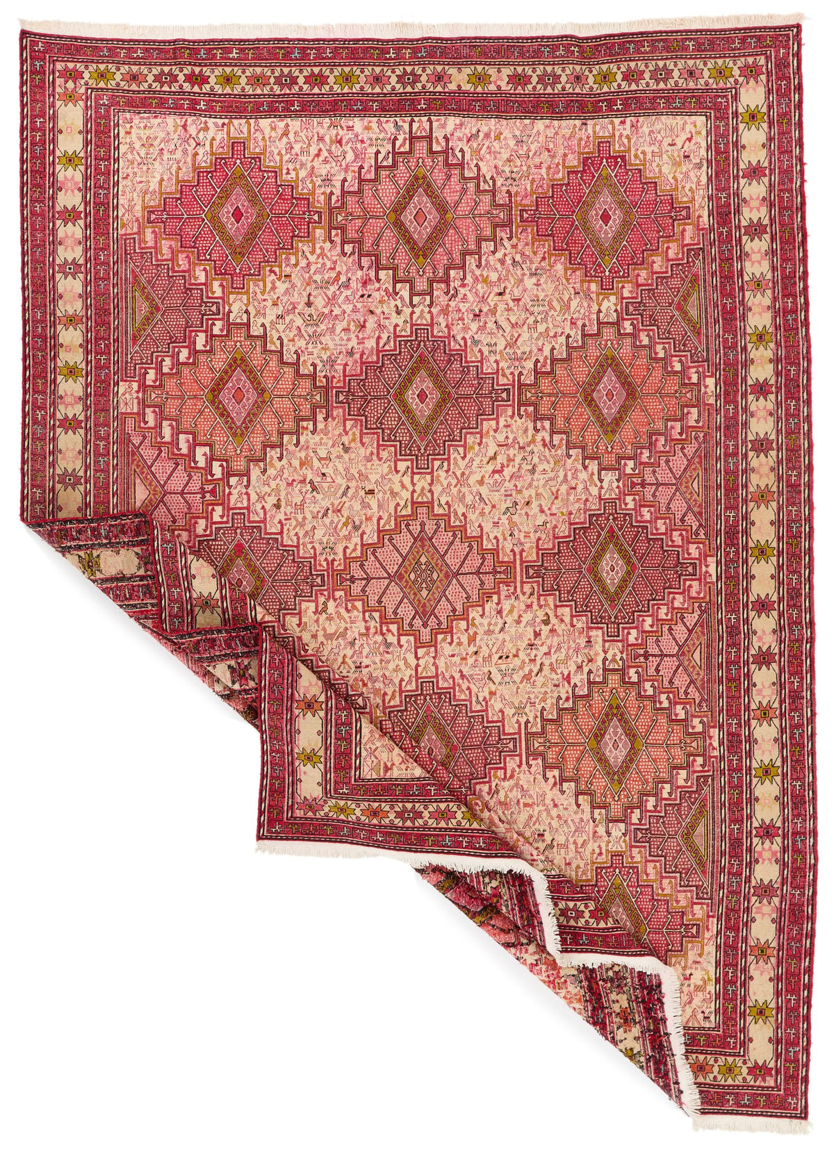 7x10 Ivory and Red Turkish Patchwork Rug