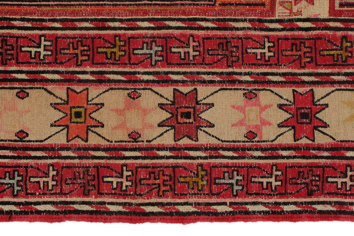 7x10 Ivory and Red Turkish Patchwork Rug