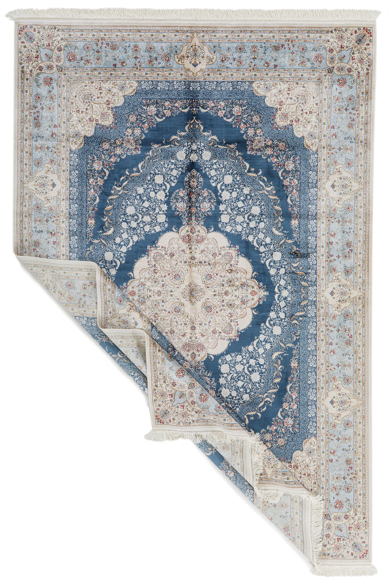 7x10 Blue and Ivory Turkish Antep Rug