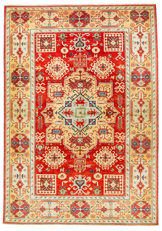 6x9 Red and Ivory Kazak Tribal Rug