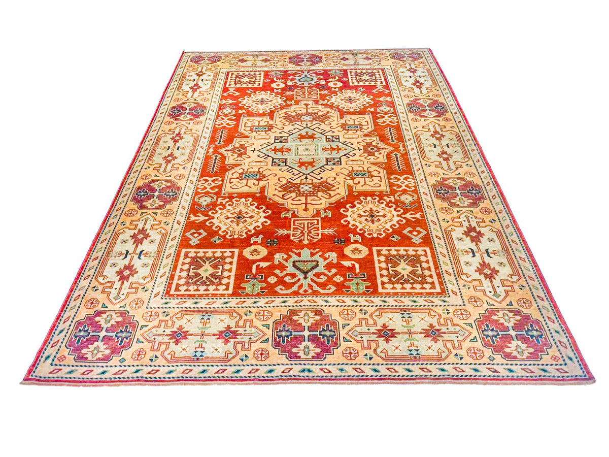 6x9 Red and Ivory Kazak Tribal Rug