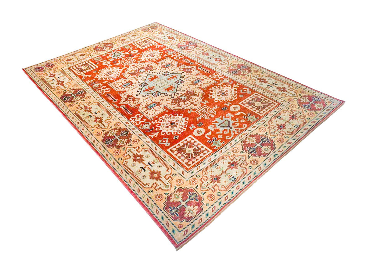 6x9 Red and Ivory Kazak Tribal Rug