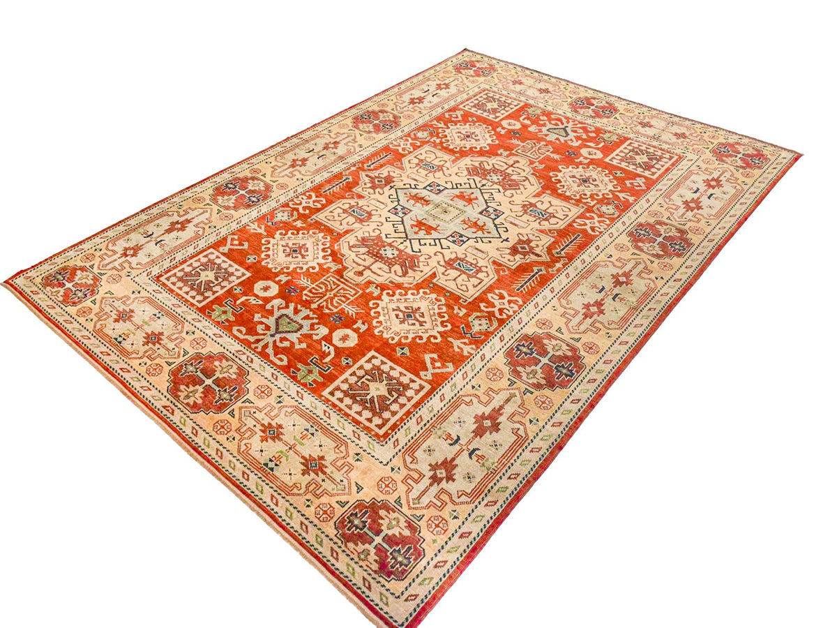 6x9 Red and Ivory Kazak Tribal Rug