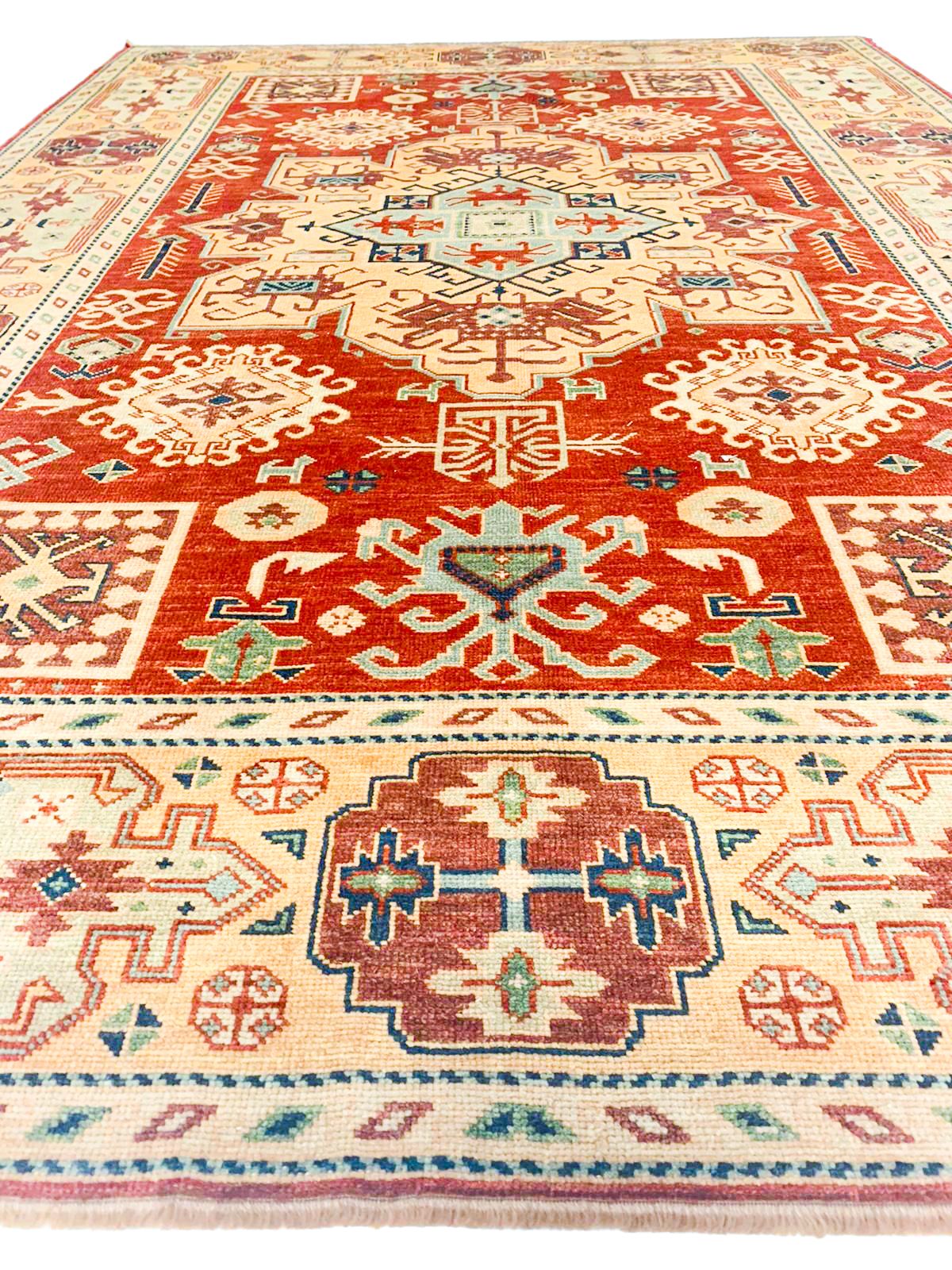 6x9 Red and Ivory Kazak Tribal Rug