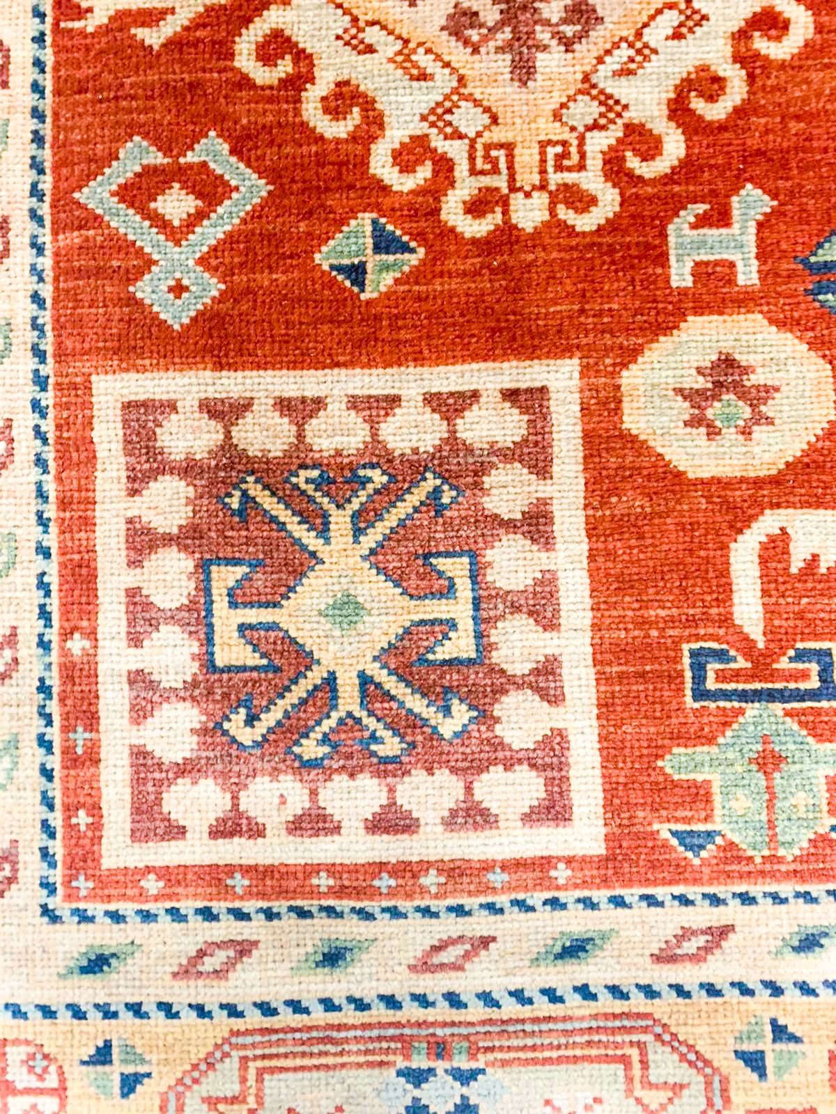 6x9 Red and Ivory Kazak Tribal Rug