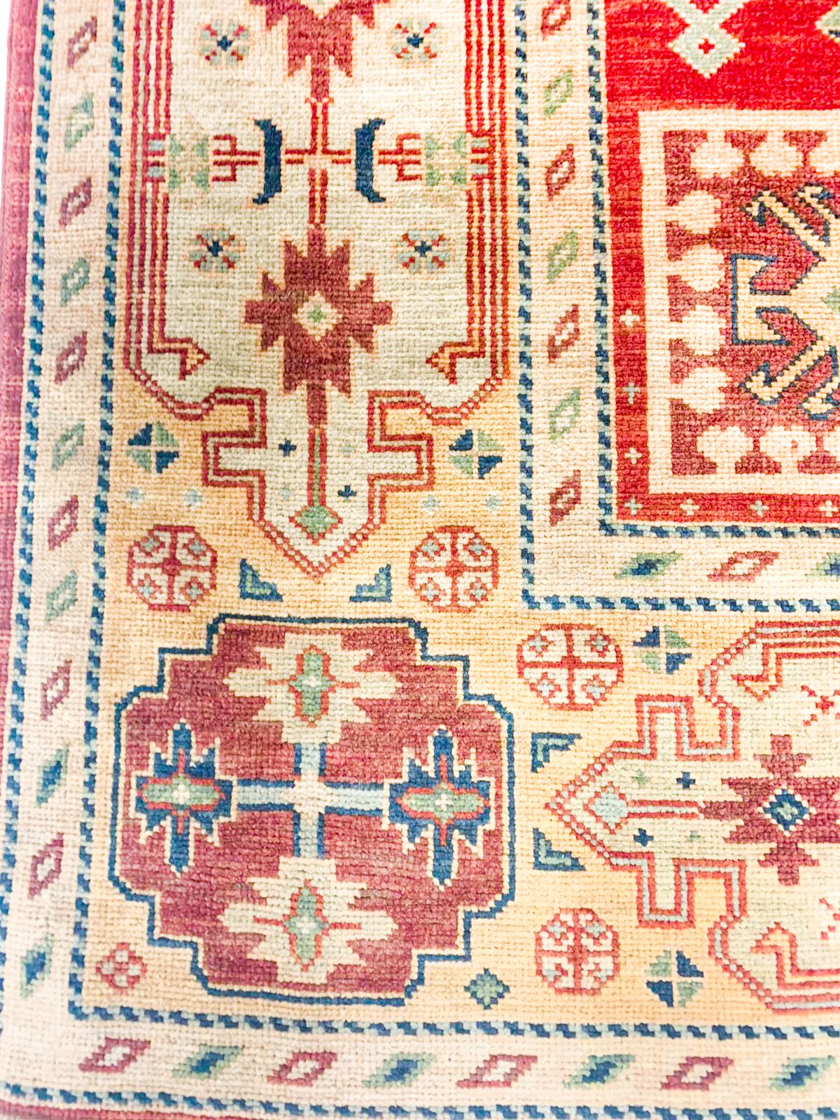 6x9 Red and Ivory Kazak Tribal Rug
