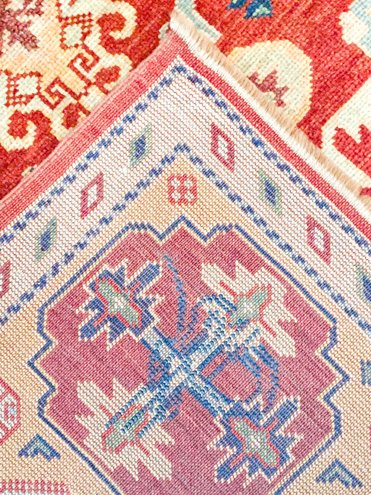6x9 Red and Ivory Kazak Tribal Rug