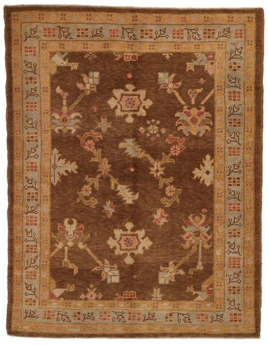 5x6 Brown and Beige Turkish Oushak Rug