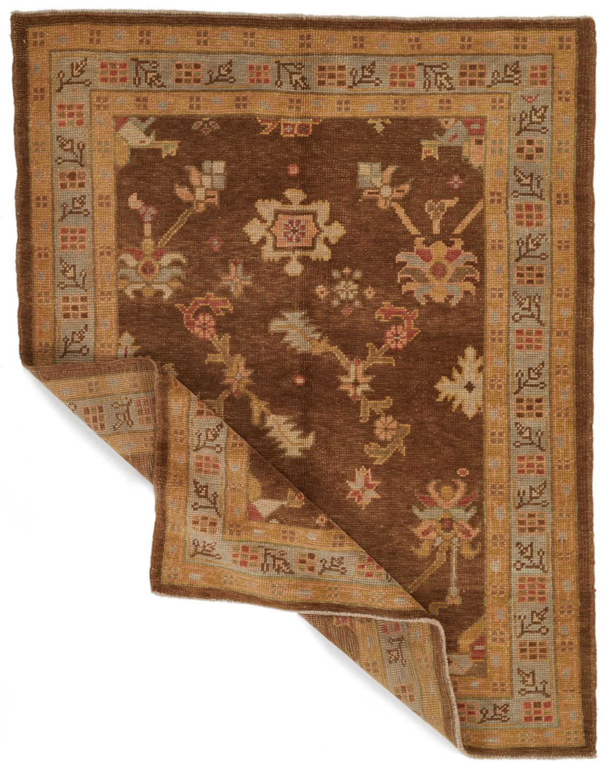 5x6 Brown and Beige Turkish Oushak Rug