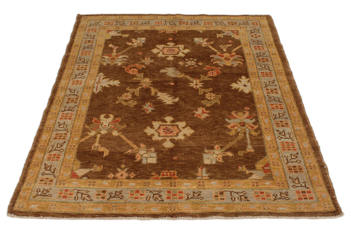 5x6 Brown and Beige Turkish Oushak Rug