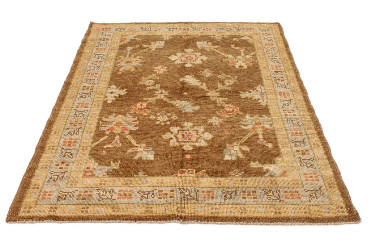 5x6 Brown and Beige Turkish Oushak Rug