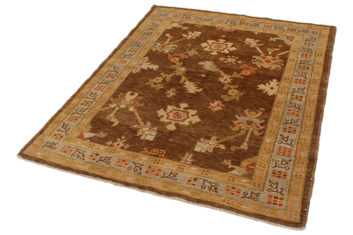 5x6 Brown and Beige Turkish Oushak Rug