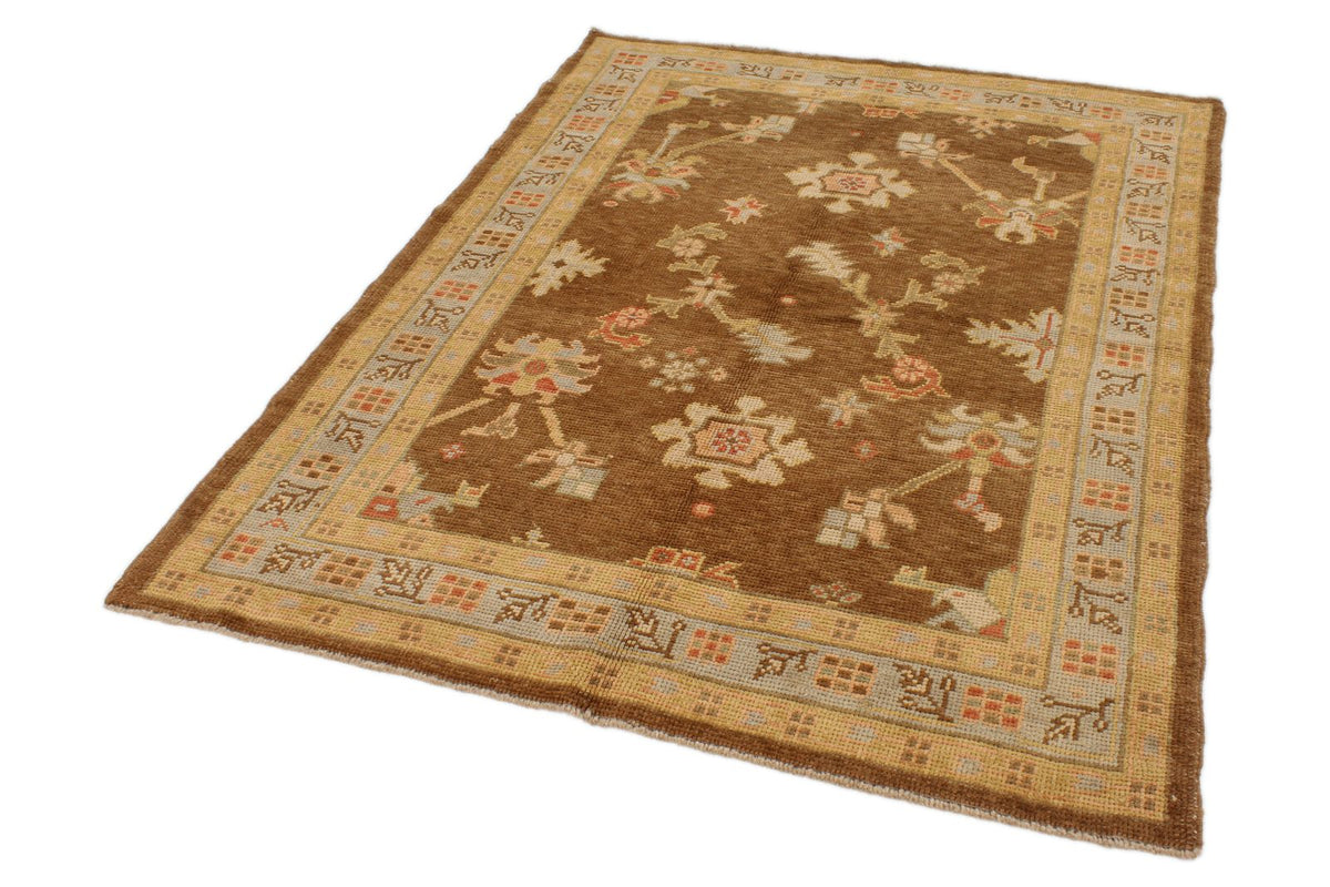 5x6 Brown and Beige Turkish Oushak Rug
