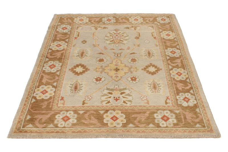 5x6 Blue and Brown Turkish Oushak Rug