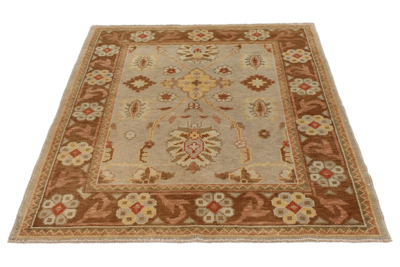 5x6 Blue and Brown Turkish Oushak Rug