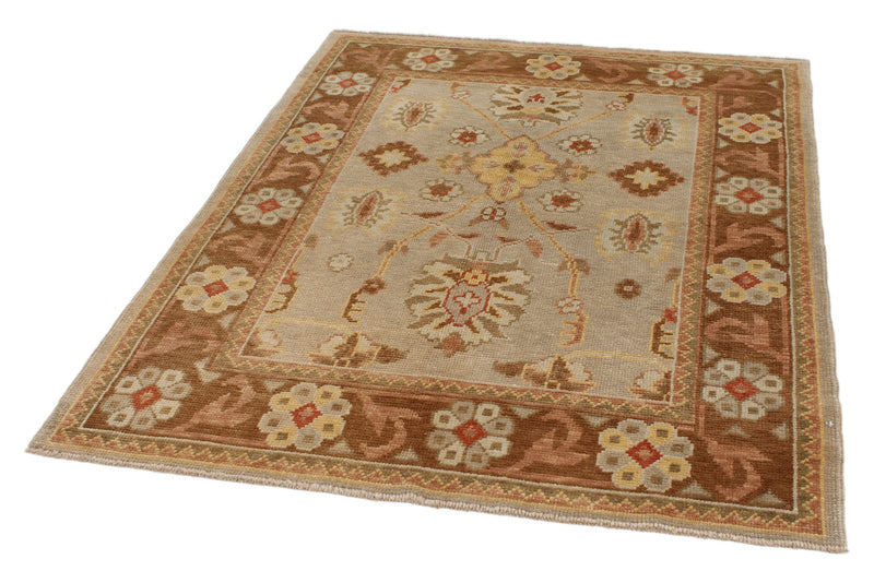 5x6 Blue and Brown Turkish Oushak Rug