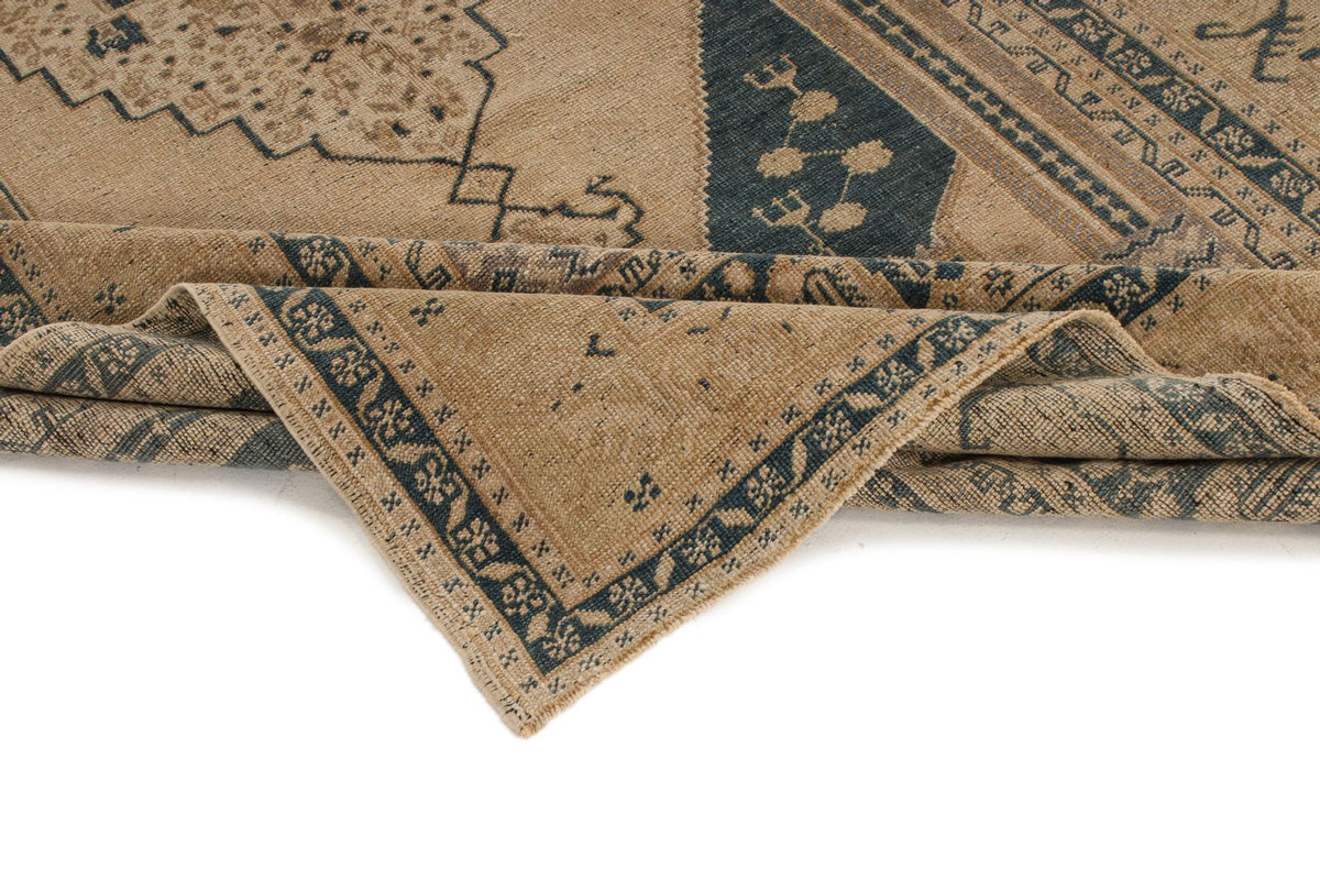 6x11 Blue and Ivory Turkish Tribal Rug