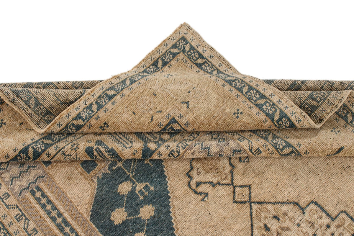 6x11 Blue and Ivory Turkish Tribal Rug