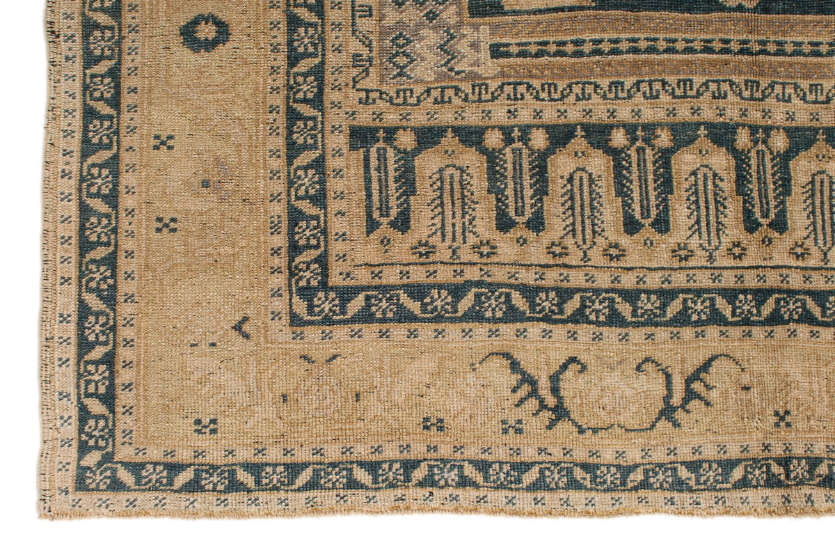 6x11 Blue and Ivory Turkish Tribal Rug
