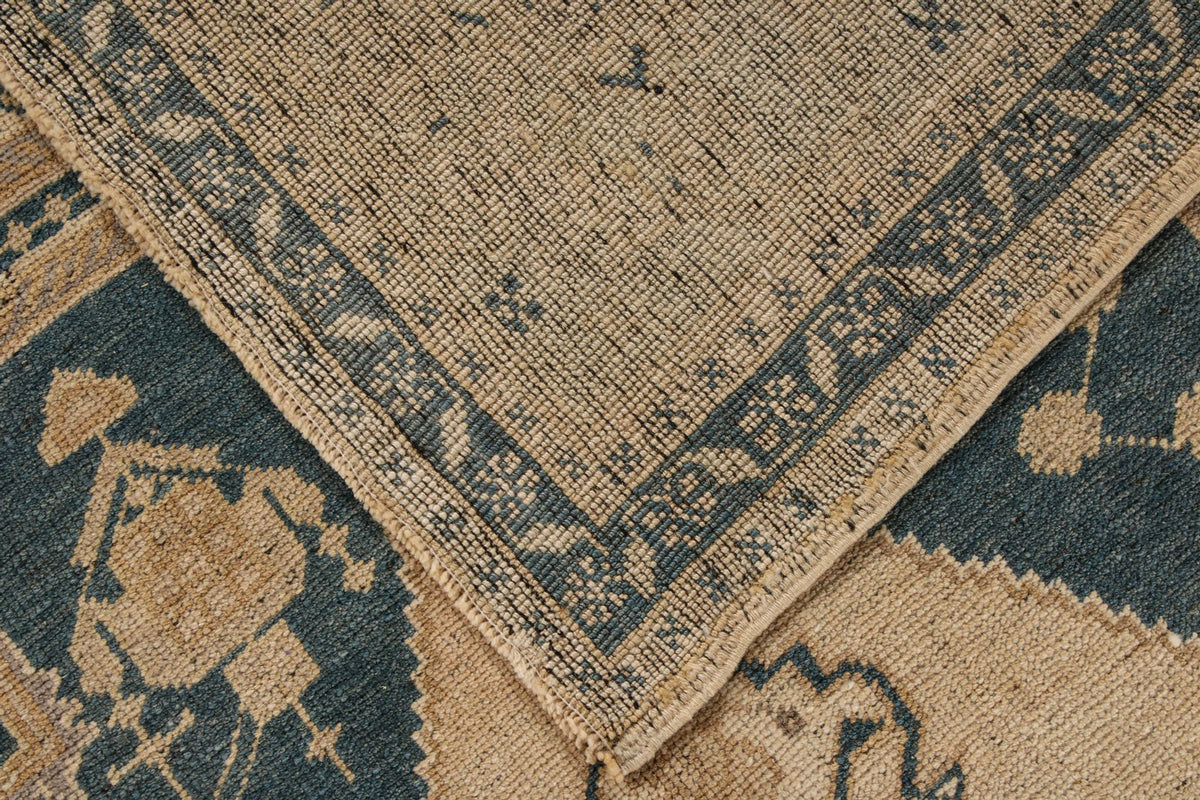 6x11 Blue and Ivory Turkish Tribal Rug