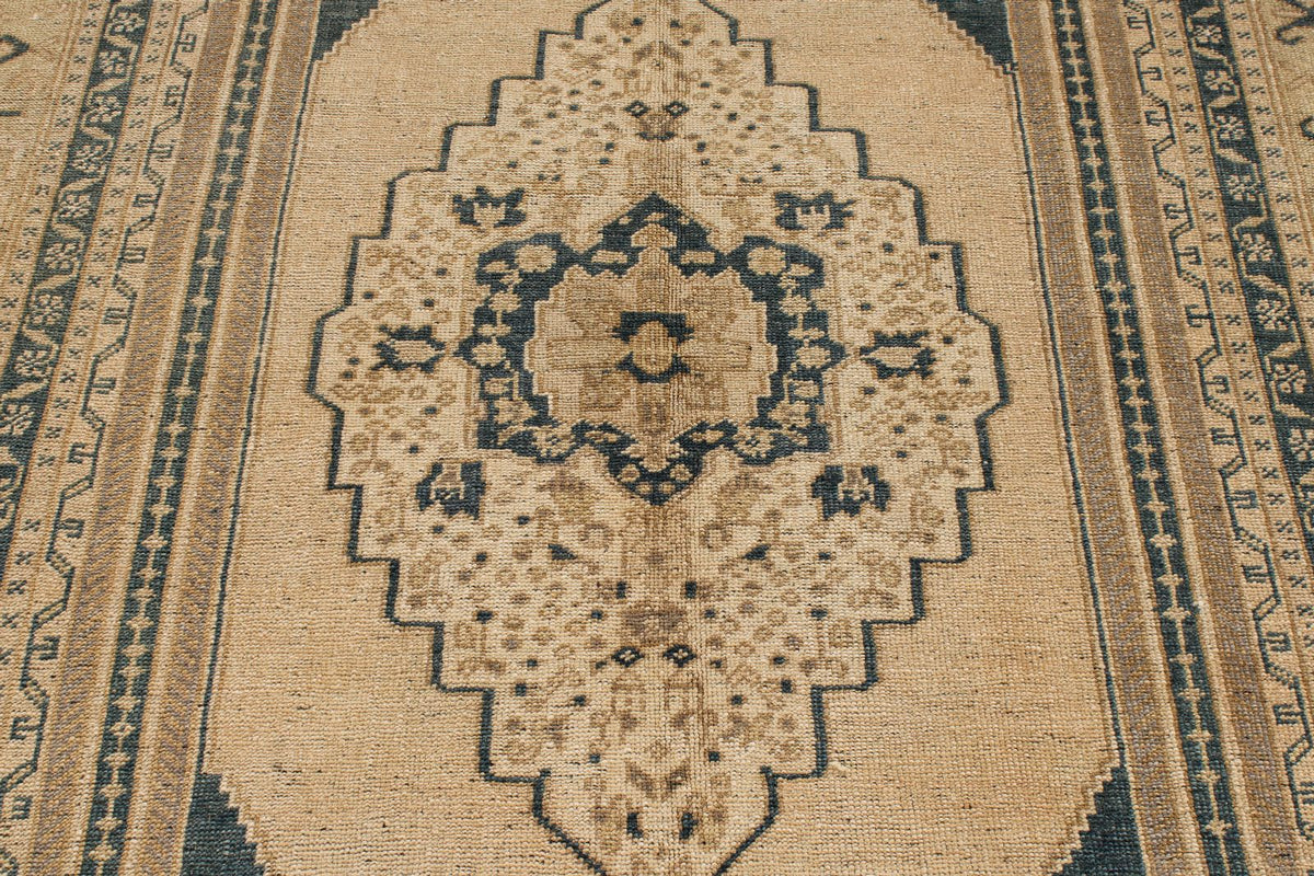 6x11 Blue and Ivory Turkish Tribal Rug