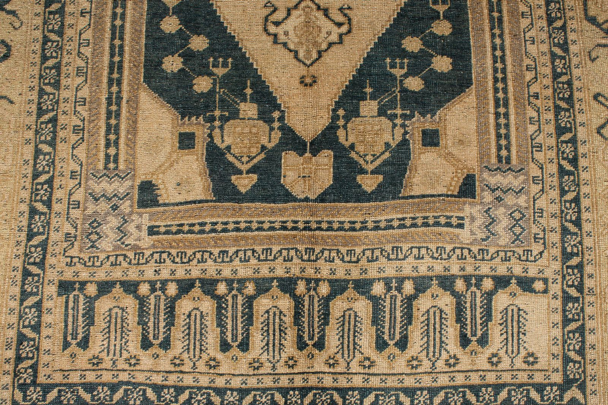 6x11 Blue and Ivory Turkish Tribal Rug