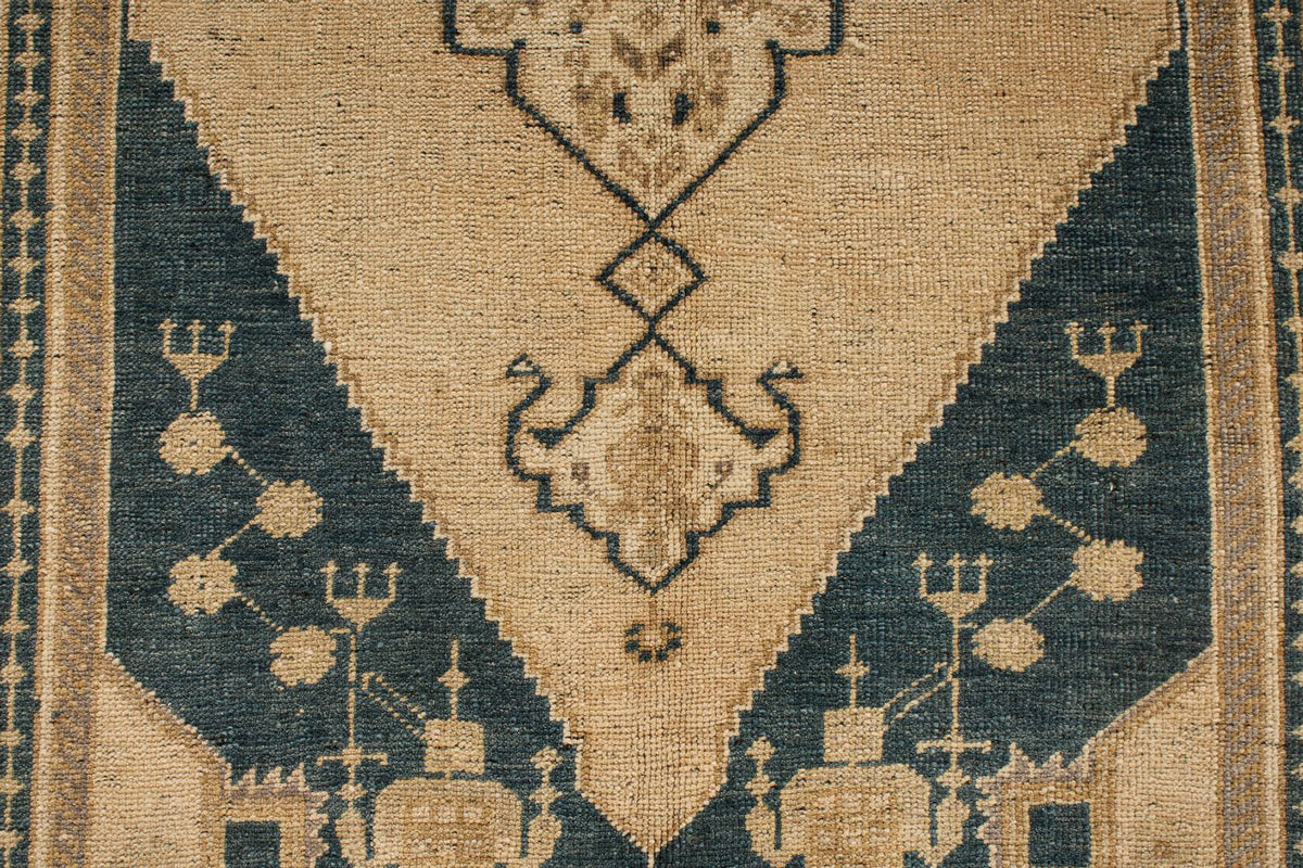6x11 Blue and Ivory Turkish Tribal Rug