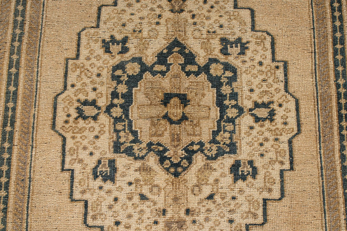 6x11 Blue and Ivory Turkish Tribal Rug
