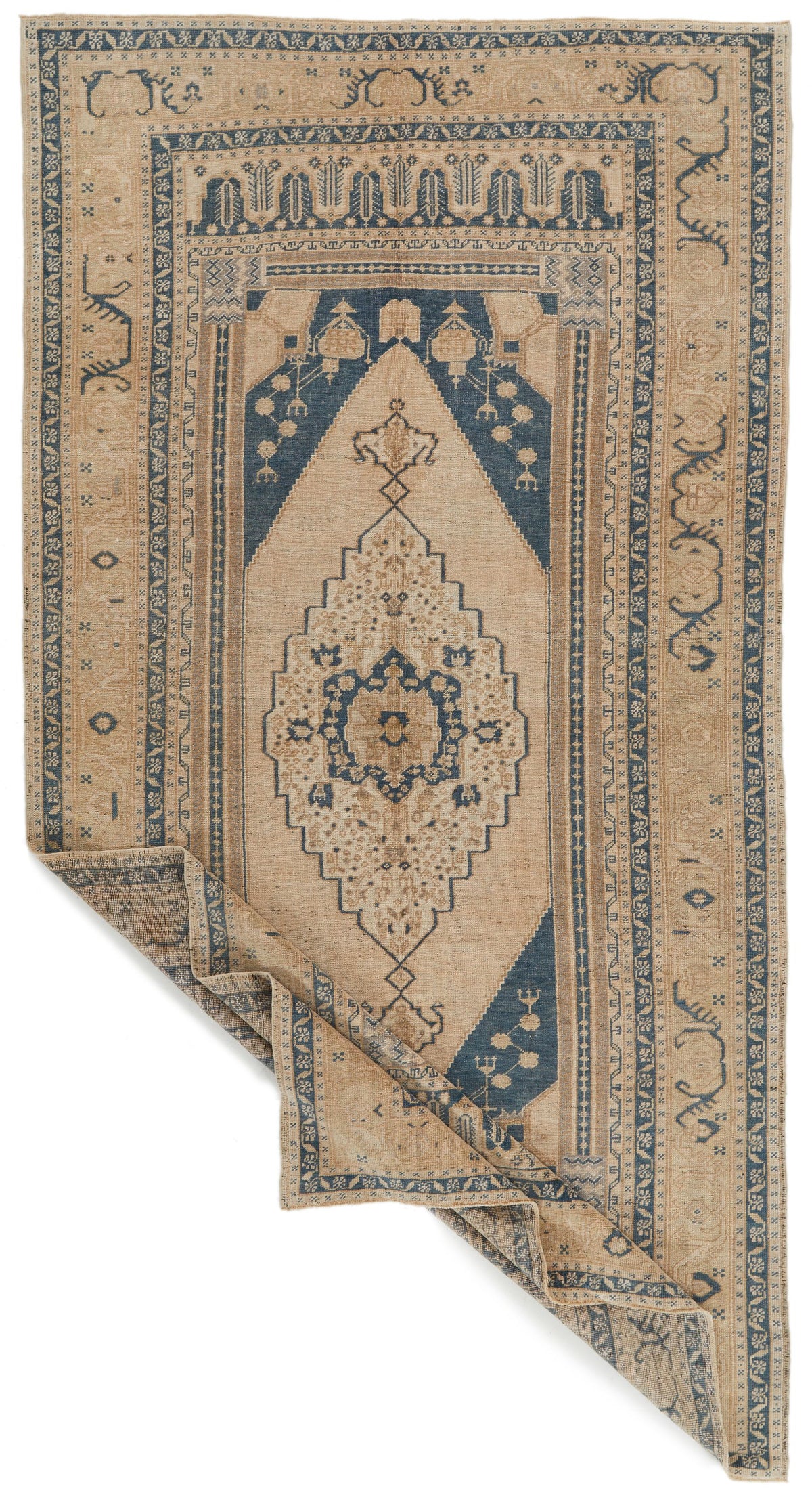 6x11 Blue and Ivory Turkish Tribal Rug