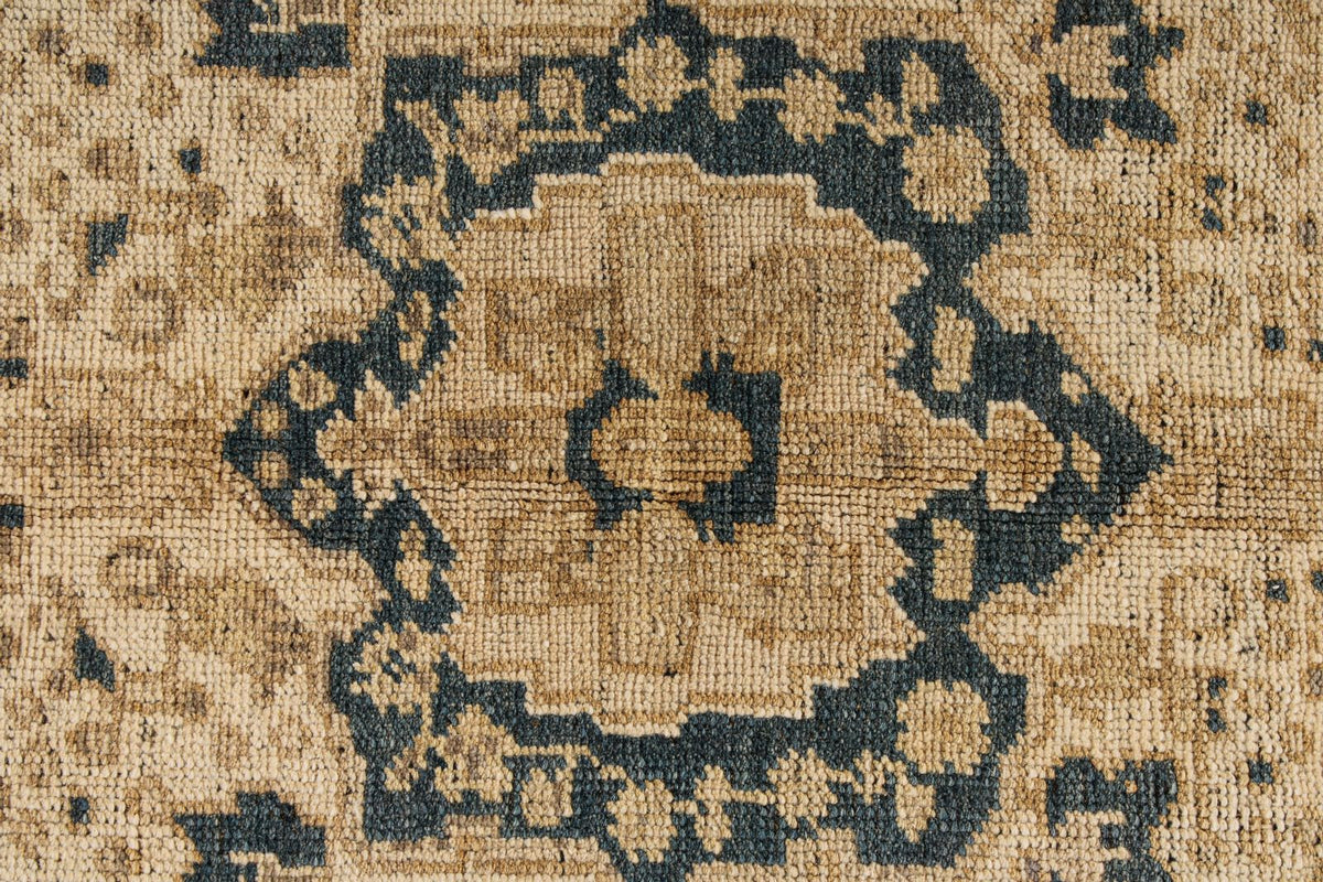 6x11 Blue and Ivory Turkish Tribal Rug