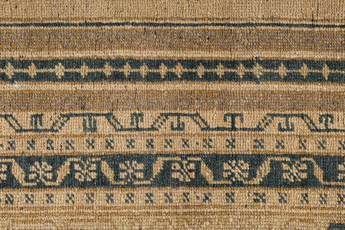 6x11 Blue and Ivory Turkish Tribal Rug