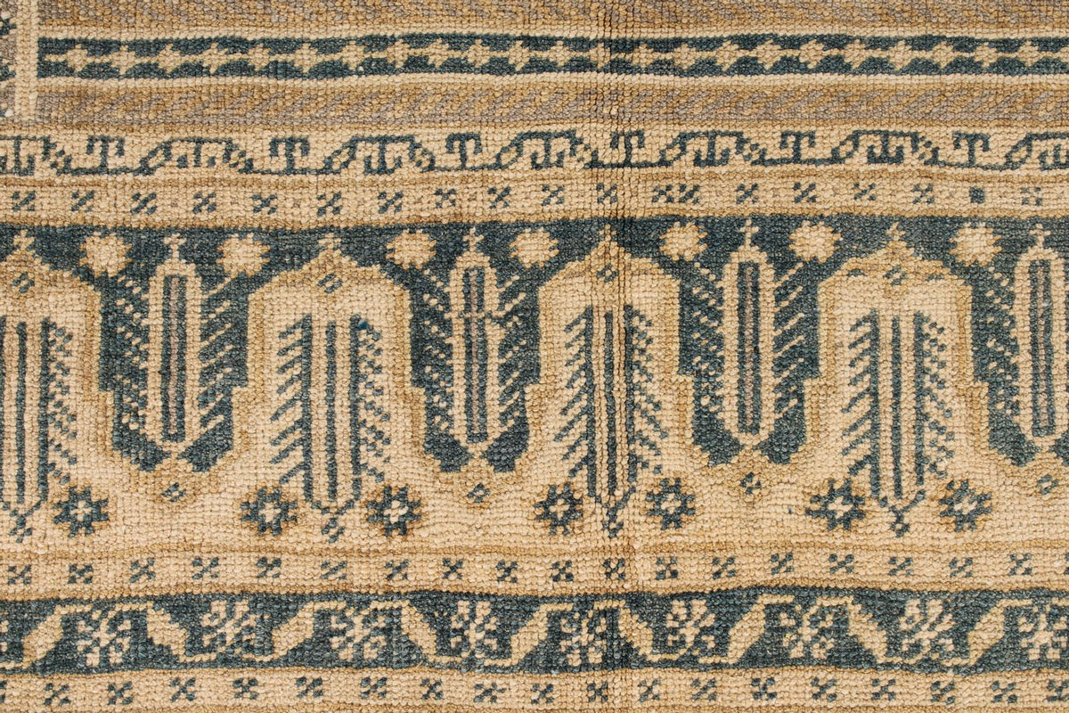 6x11 Blue and Ivory Turkish Tribal Rug