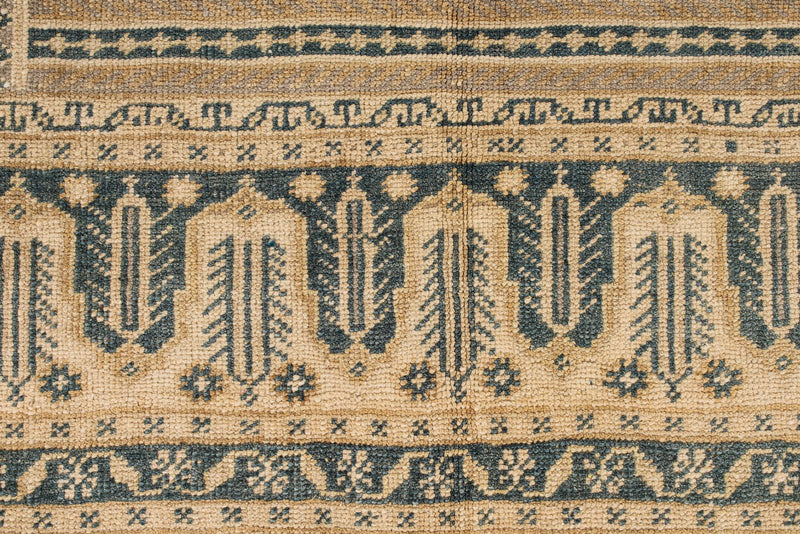 6x11 Blue and Ivory Turkish Tribal Rug